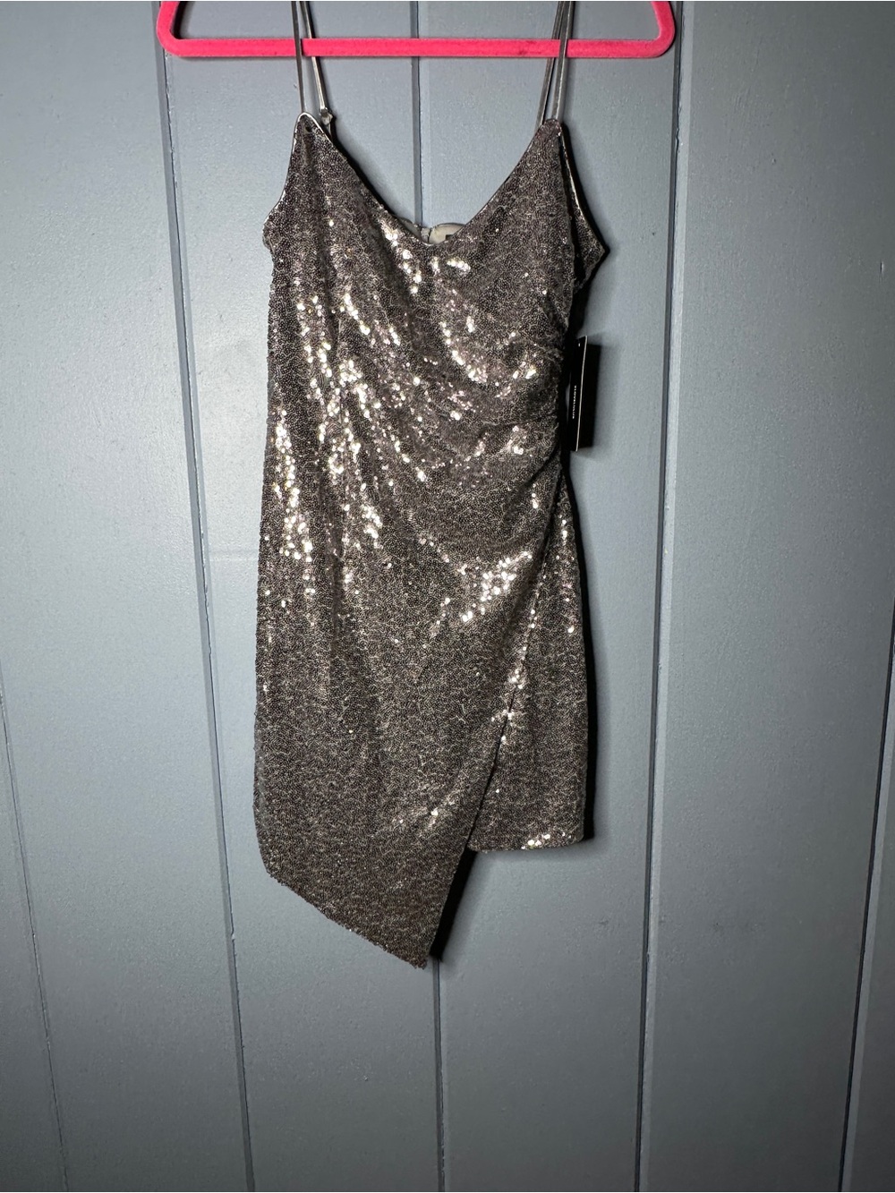 Lulu’s Sequin Asymmetric Slip Dress - Silver